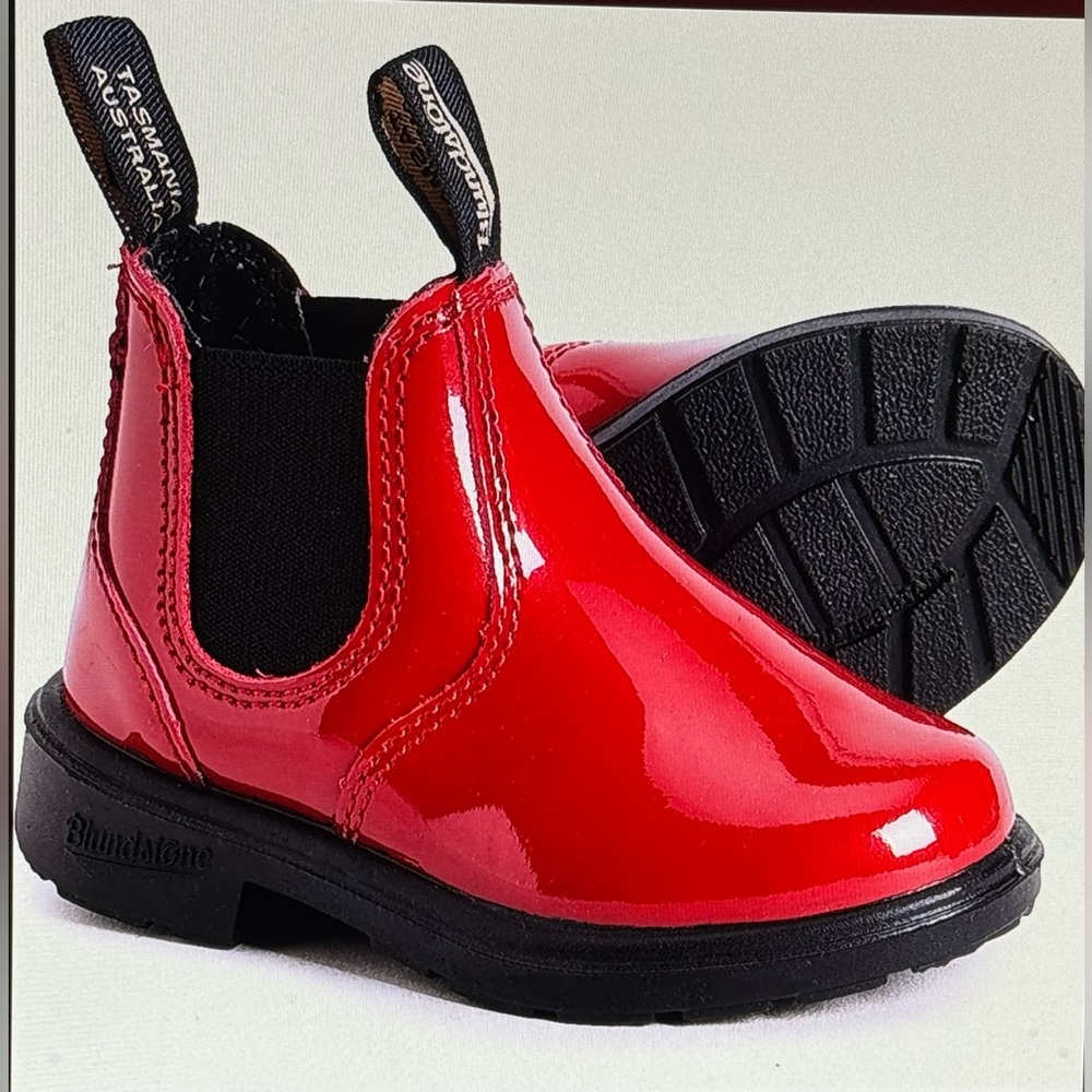 Blundstone Chelsea Ankle Boots Kids/Youth Unisex Red Patent Sz-USW6 USM4 NIB